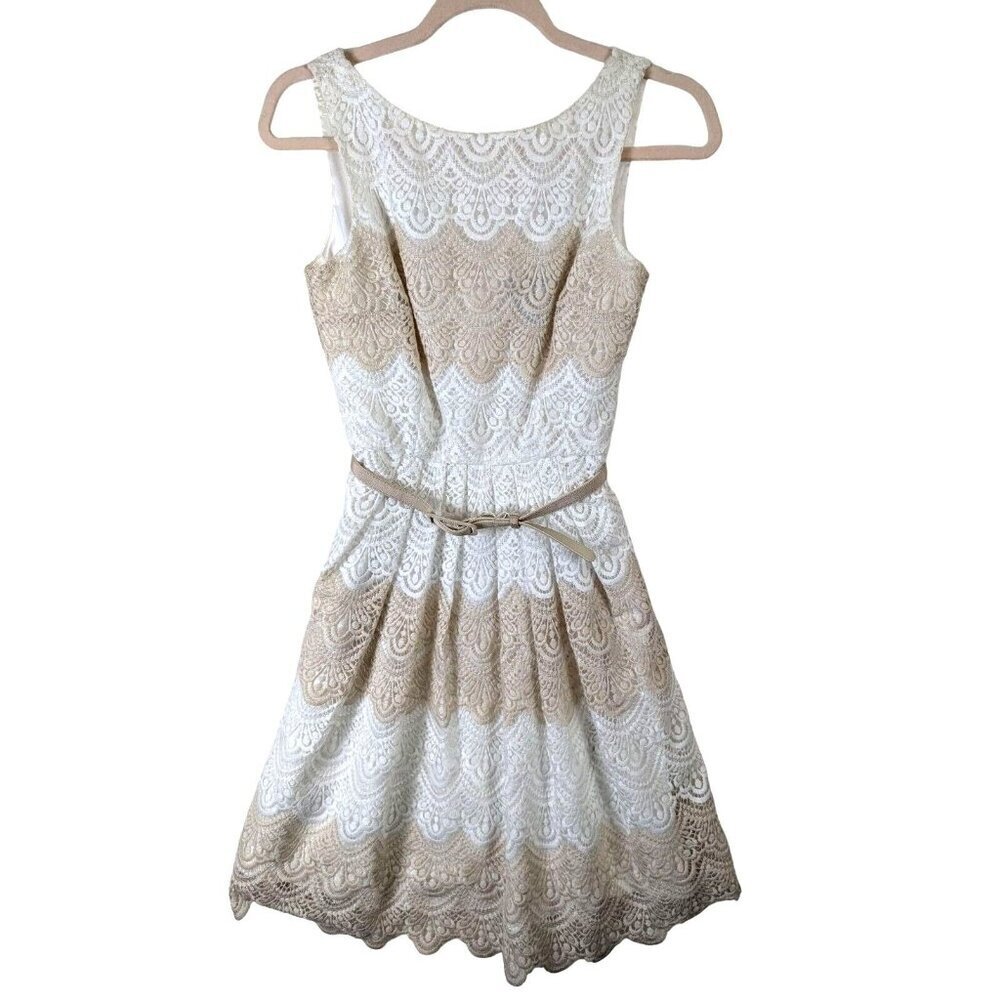 White House Black Market Women size 0 Dress Crochet Lace Overlay Belt Cruise NYC